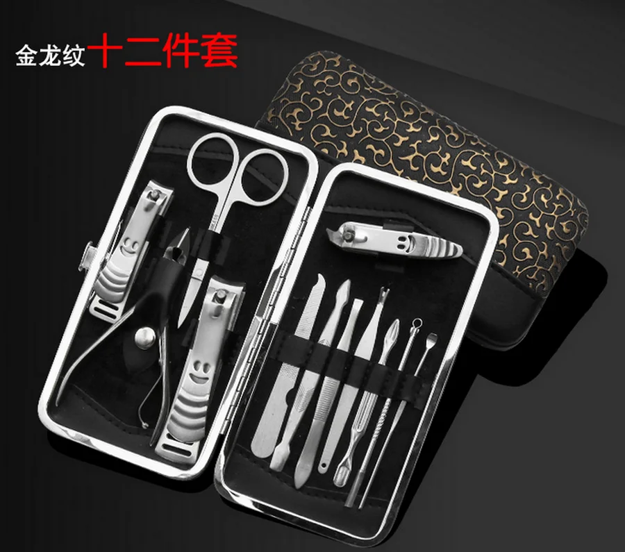 

by dhl or ems 200sets 12 PCS/set Nail Manicure Tools Set Nails Clipper Scissors Tweezer Knife Manicure Sets