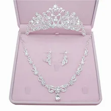 Continental branco brincos colar de strass coroa de noiva tres-pedaco joias cabelo do vestido de casamento nupcial com joias