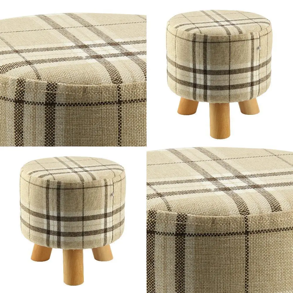 cheap Linen Color Round Triangular Modern Footstool Ottoman Round Stool + Wooden Leg chair furniture