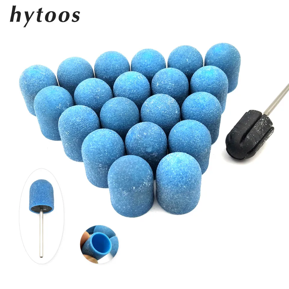 

20Pcs 13*19mm Plastic Base Pink Sanding Caps With Rubber Grip Pedicure Polishing Sand Block Drill Accessories Foot Cuticle Tool