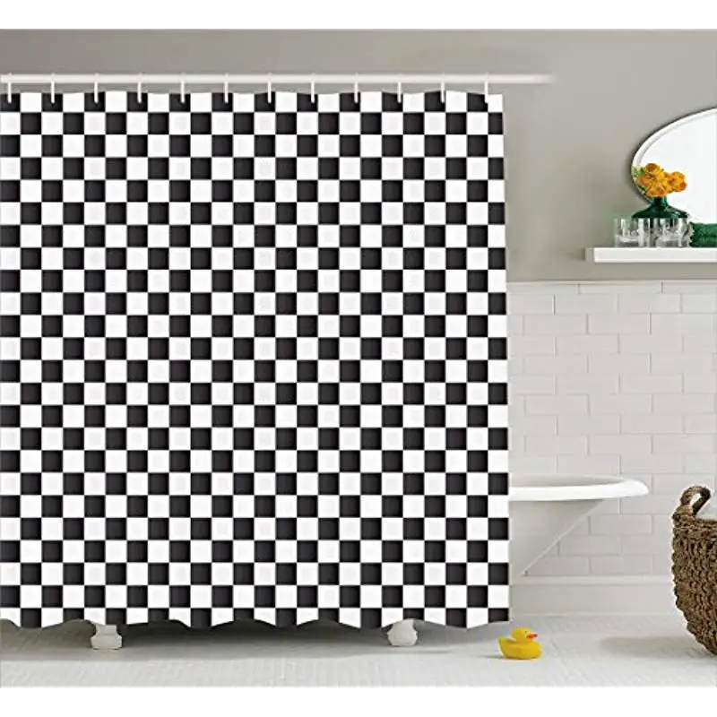 

Vixm Checkered Shower Curtain Monochrome Composition with Classical Chessboard Inspired Abstract Tile Print Fabric Bath Curtains