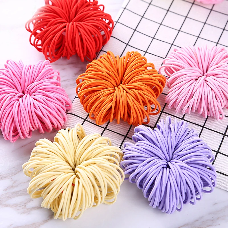 100pcs/lot Simple Nylon Hair Ropes Disposable Women Girl Elastics Rubber Band Accessories Children Mix Color Scrunchie Headdress