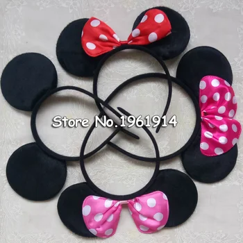

6 pcs Hair Accessories Mickey Minnie Mouse Ears Solid Black&Bow Headband Boys Girls Headwear for Birthday Party or Celebrations