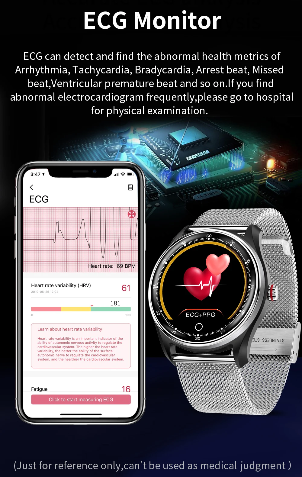 New ECG+PPG Smart Watch Blood Pressure Heart Rate Monitor IP68 Waterproof 8 Multi-Sport Modes Smartwatch For Men Women PK N58