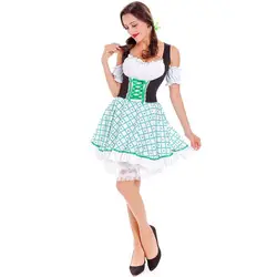 Взрослый Для женщин Bavaria официантка, Горничная Костюм Dirndl короткий корсет в клетку платье дамы Октоберфест наряд без рукавов для