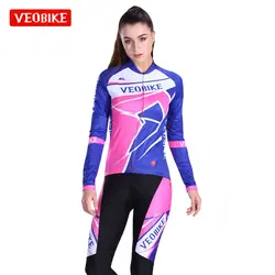 VEOBIKE Для женщин лайкра дышащий Демисезонный Термальность Велосипедная форма с длинными рукавами Vélo комплект велосипедные майки