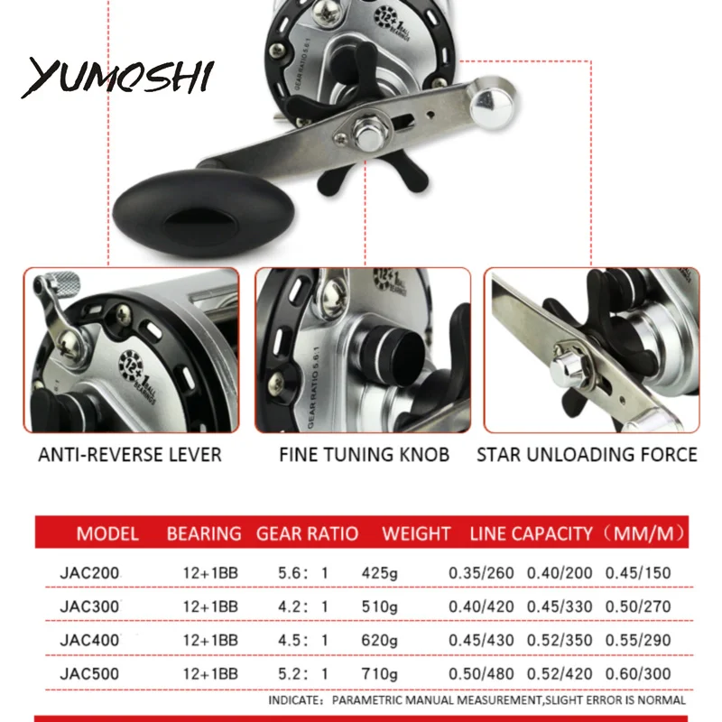 YUMOSHI 12 + 1BB барабанная Рыболовная катушка для удочки Saltwater Baitkastking троллинга