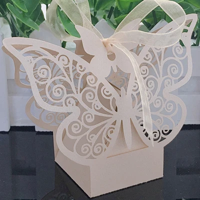 10 шт./лот коробка для конфет свадебный подарок декор в виде бабочек для свадьбы сумка для конфет подарки для сувениры для гостей вечерние сумки для мероприятий - Цвет: Beige