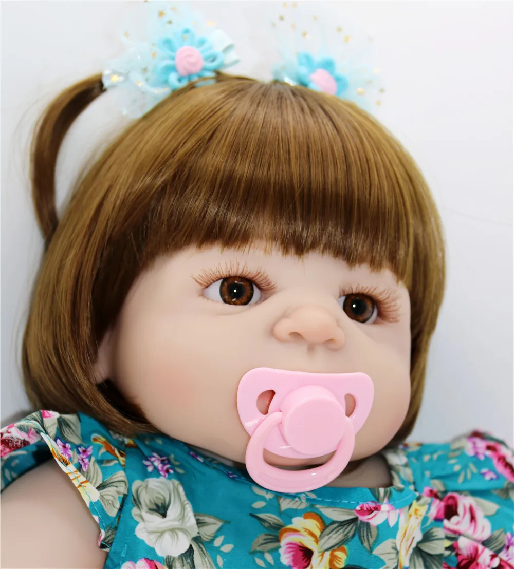 Creative bebe girl reborn doll 55CM Silicone Vinyl baby Dolls cute brown hair Newborn girl Babies Toddler Dolls Children Present