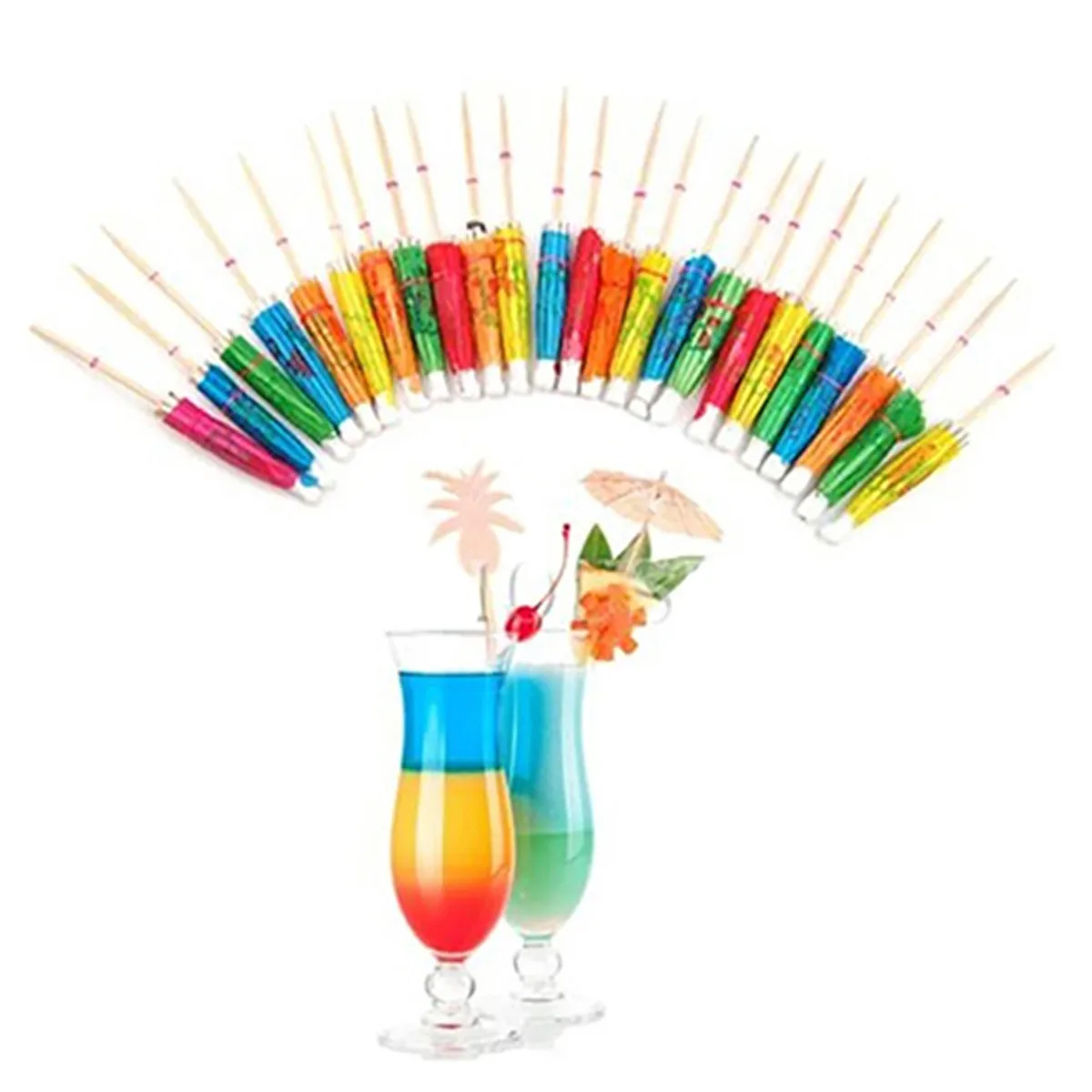 

50Pcs Mixed Color Mini Umbrellas Parasol Snack Cocktail Party Pick Decoration Bar Cocktail Decor Wooden Handle Small Umbrellas