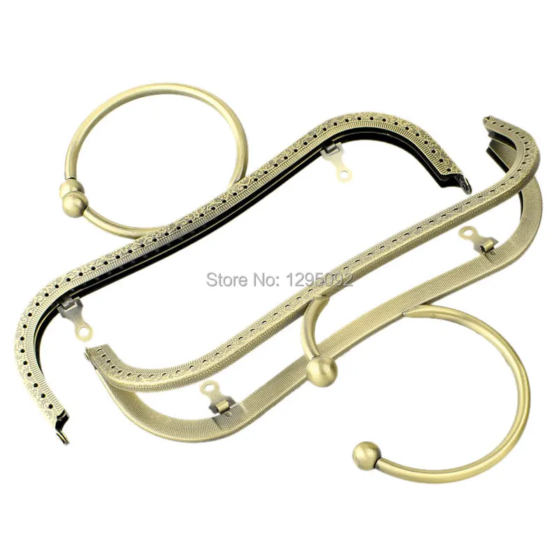 

10Pcs Bronze Tone Ball Flower Carved Coin Arch Frame Kiss Clasp Lock For Purse Bag Handbag Handle 22cm x14.5cm