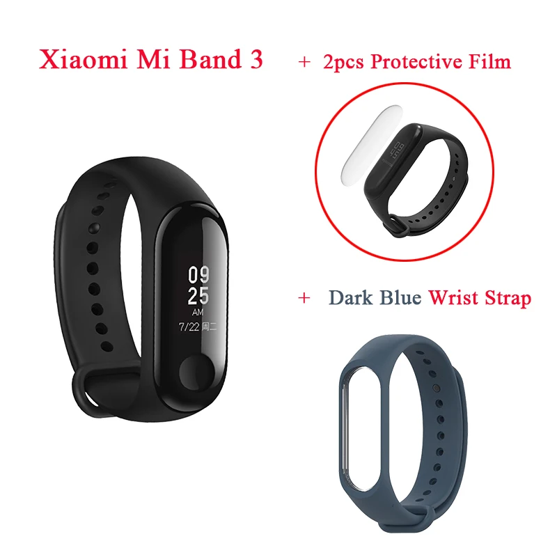 Глобальная версия Xiaomi mi Band 3 Смарт водонепроницаемый 5ATM mi band 3 Android IOS фитнес-трекер браслеты OLED шагомер наручные - Цвет: Dark Blue Bracelet