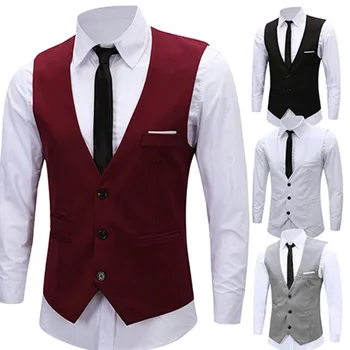 

Men Vests Men Suit Vest Men's Clothing British Style Slim Colete Double Breasted Sleeveless Jacket Waistcoat