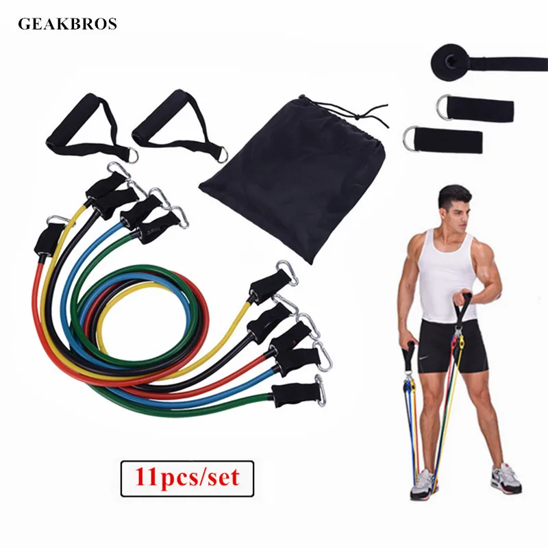

11pc Resistance Bands Set Elastic Band Yoga Pull Rope Fitness Exercises Workout Bands- Stackable Up To 100lb For Body Training