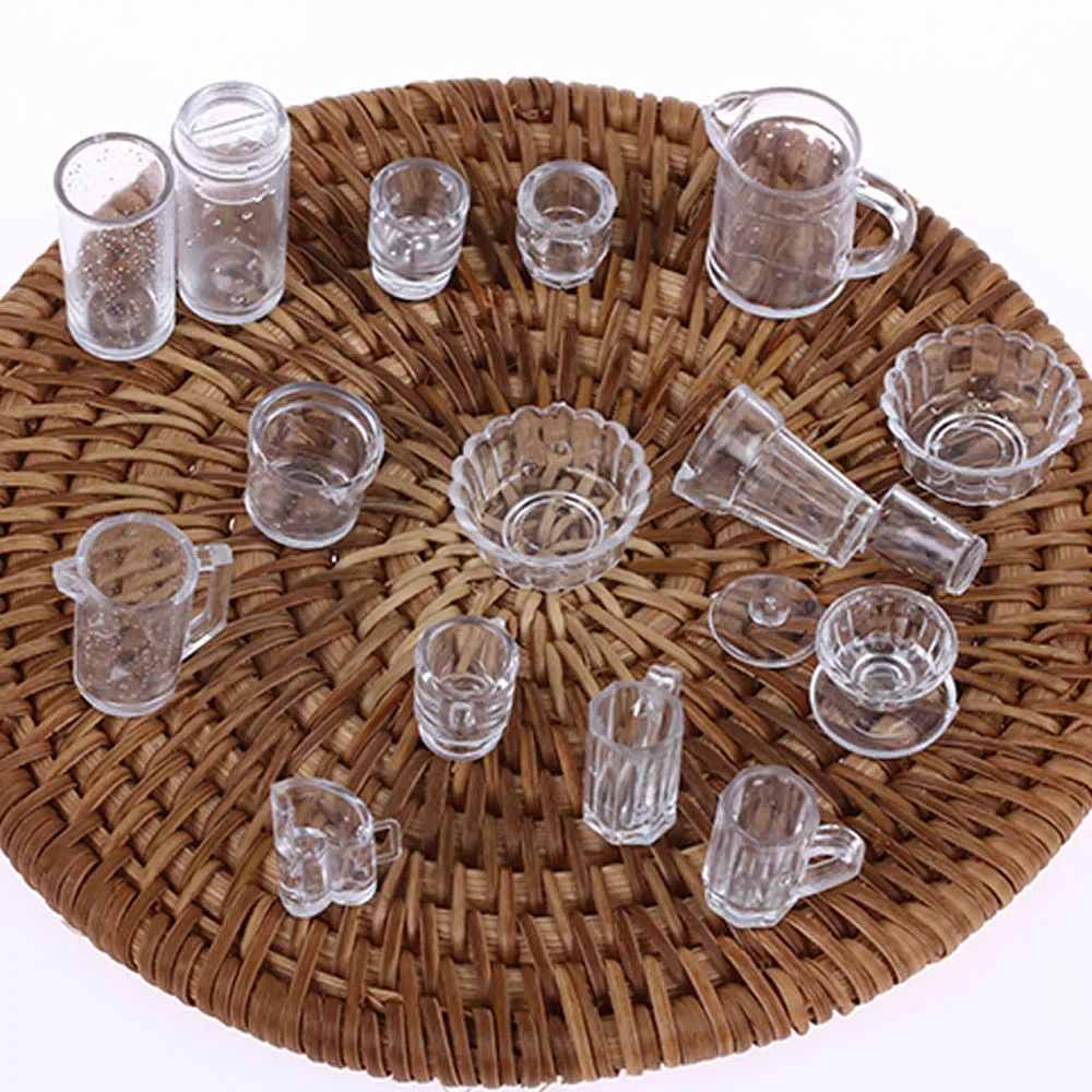 

5Pcs/Set Dollhouse Miniature Transparent Plate Cup Dish Bowl Tableware Set 1:12 Scale Doll Kitchen Room Accessories Random style