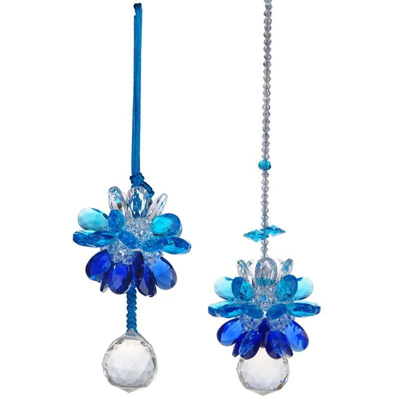 Прозрачные многогранные шарики синяя бусина 14*2,5 дюймов люстра кулон K9 призмы-кристаллы аксессуары для дома в стиле «Ловца снов» для окна автомобиля Декор