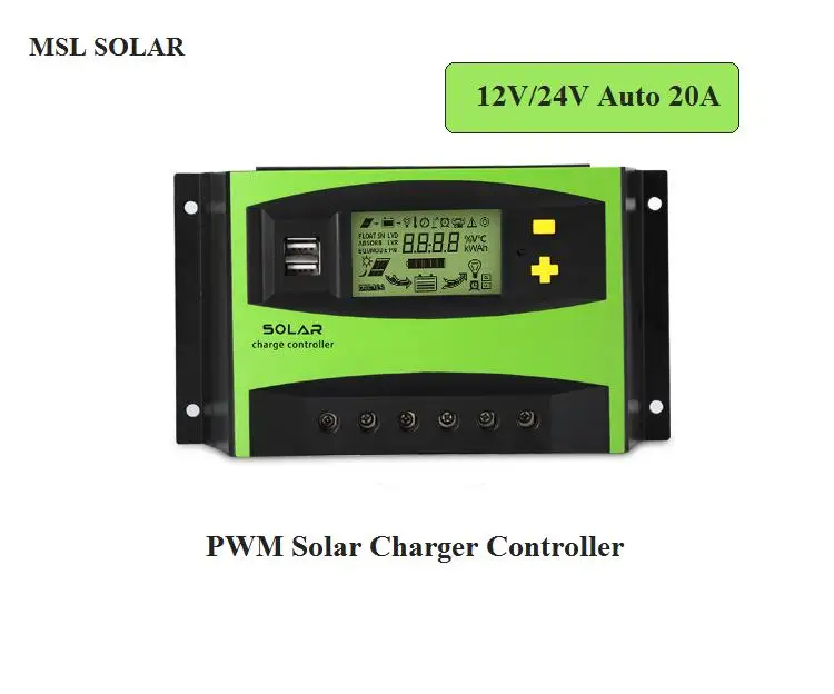 

MSL SOLAR 20A DC 12V/24V Auto Solar Charger controller Solar Panel battery charger regulator with LCD Display and Dual 5V USB