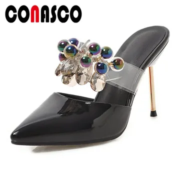 

CONASCO High Quality Fashion Women Pumps Elegant Super High Heels String Bead Decoration Summer Sandals Prom Party Shoes Woman