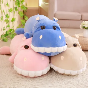 

25/60/85 cm Hippo Plush Toy Stuffed Animal Smiling Big Teeth Hippo Cotton Pillow Cushion Plush Toy For Children Climbing