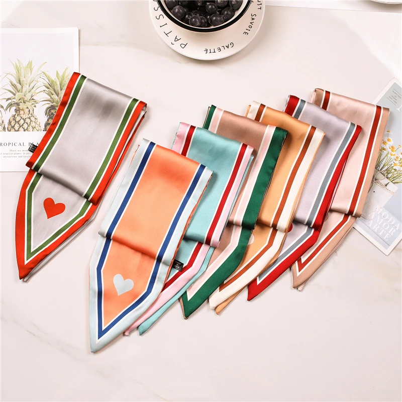 

Women Silk Neck Scarf Skinny Fashion Print Hair Scarfs for Ladies Sharp Angle Hand Bag Scarves Tie 100*10 Cm Neckerchief 2019