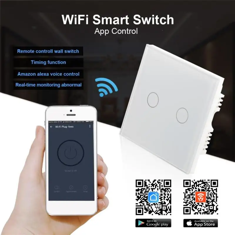 

QIACHIP 220V 110V WiFi Smart Swich APP Wireless Remote Control Light Wall Switch Touch Panel Work With Amazon Alexa UK Plug Z4