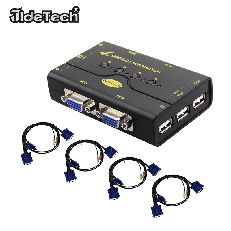 4 Port 2K VGA KVM Switch with audio switch for Mouse Keyboard Printer USB 2.0 Switcher Adapter Box KVM Switch 2K KVM switch