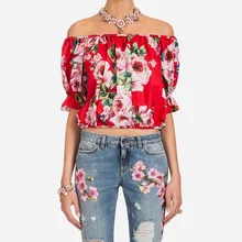 Urumbassa модная дизайнерская футболка с открытыми плечами и цветочным принтом, новинка, весна-лето, короткий рукав, BOHO, топы, футболки S331