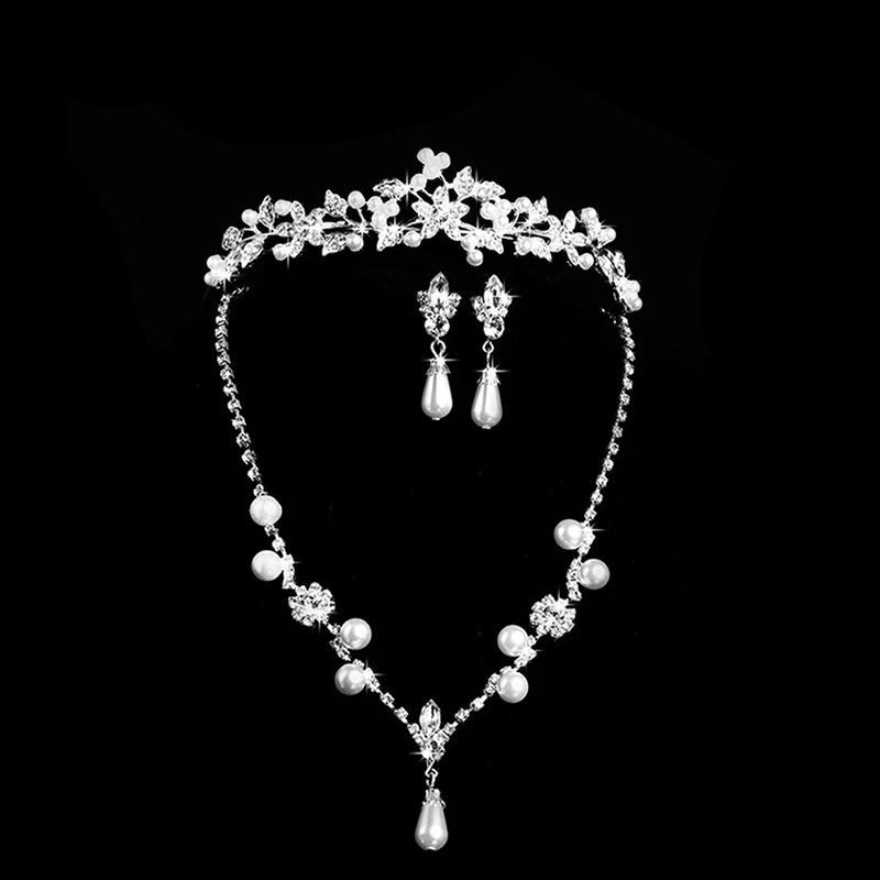 

Luxurious Baroque Jewelry Set Brides Rhinestone Pearl Crystal Necklace Pendant Earring Hair Tiaras Set Wedding Party Accessories