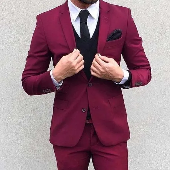 Traje De Fiesta De Graduacion De Boda Rojo Vino Para Hombre Traje De Baile De Graduacion De Novio De 2 Piezas De Ajuste Delgado Chaqueta Pantalon Chaleco Homecoming Suits Party Suits For