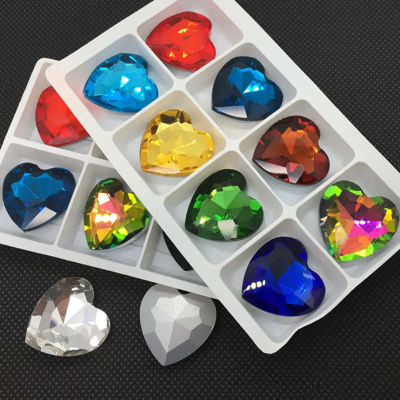 

Retail All Colors 8mm,10mm,12mm,14mm,16mm,18mm,27mm Heart Glass Crystal Fancy Stone Pointed Back No Holes Beads Accessory