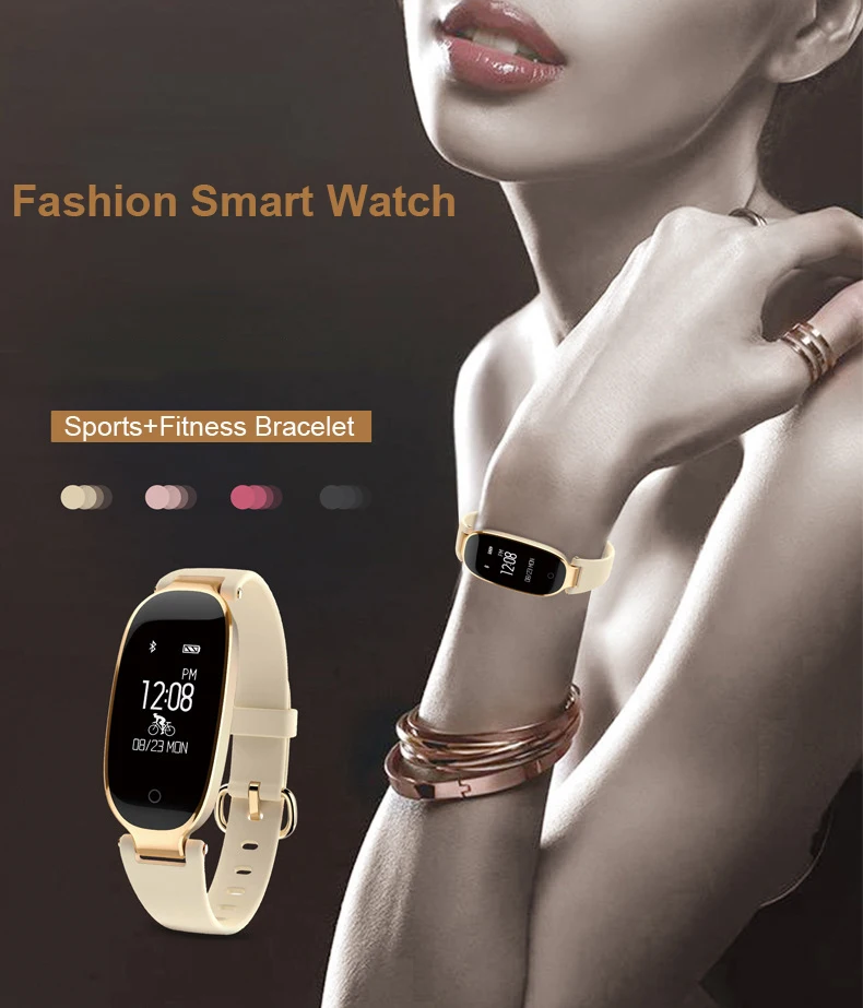 For Women Girl Lady KF4 Sport Bluetooth Waterproof Smart Watch Wristband Band Passometer Heart Rate Bracelet for iPhone X 8 Plus