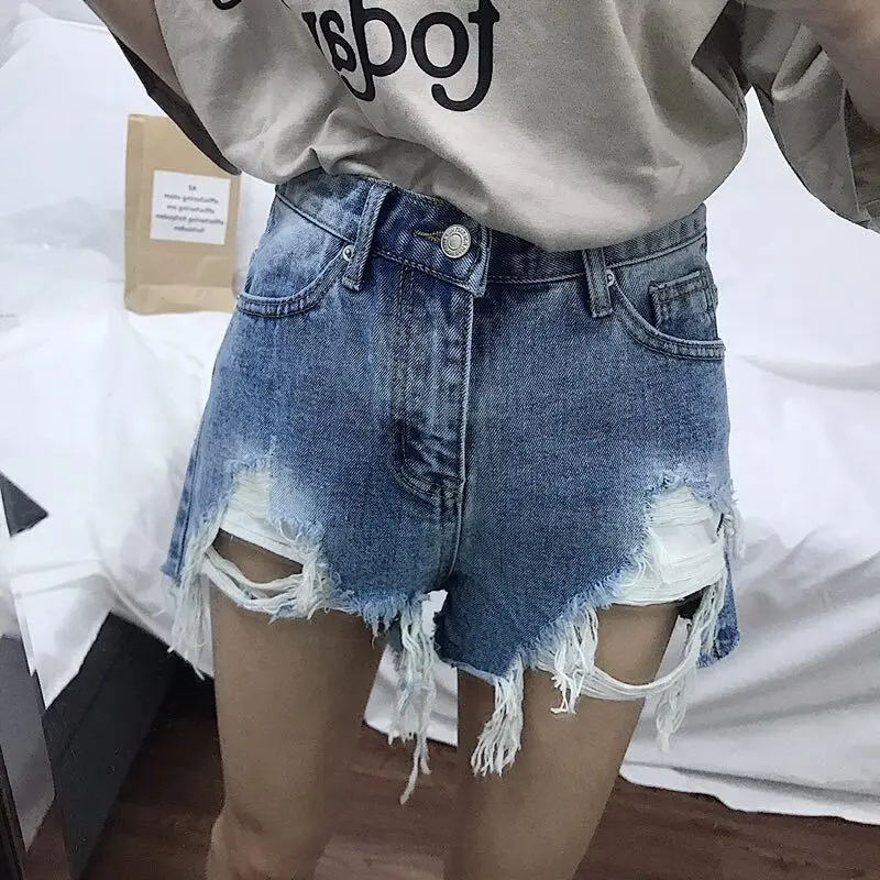 2018 Summer Women Shorts Ripped Jeans High Waist Loose Blue Sexy & Club Denim Short Feminino with Hole Plus Size 3XL 4XL 5XL
