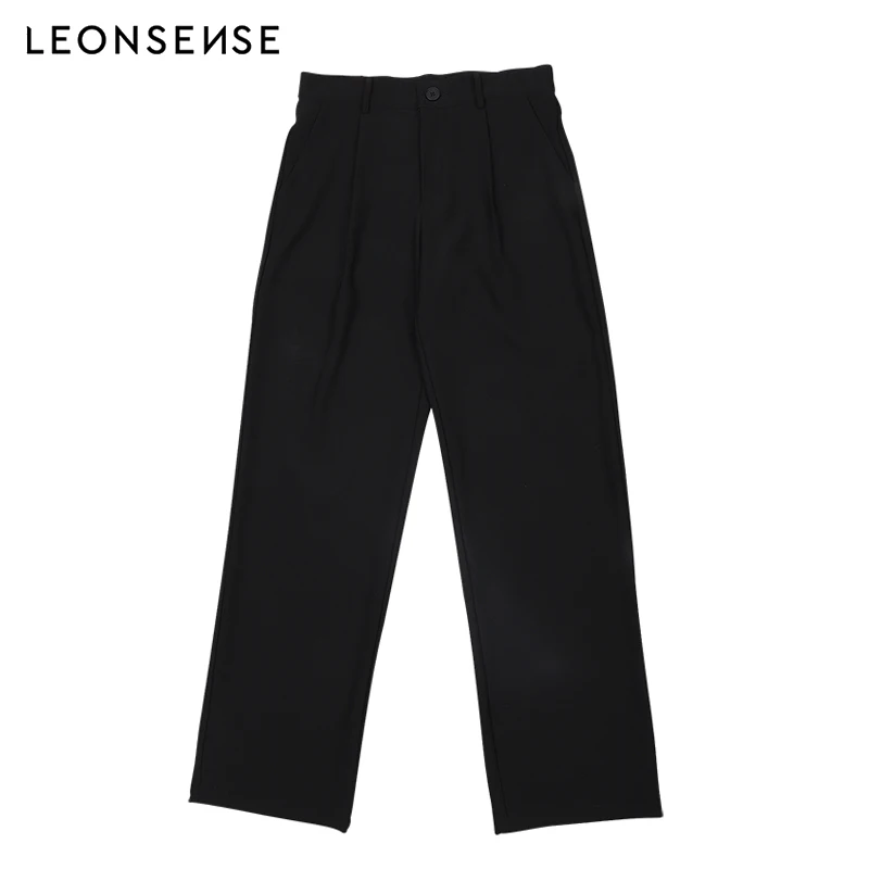 LEONSENSE новый для мужчин модные широкие брюки повседневные мужские Высокая талия с