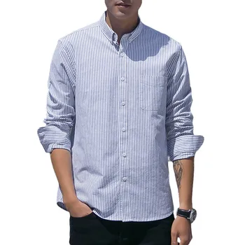 

2019 Spring and Autumn New Men's Cotton Shirt Striped Oxford Spinning Men's Long Sleeve Shirt Men's Slim Shirt More Sizes S-4XL