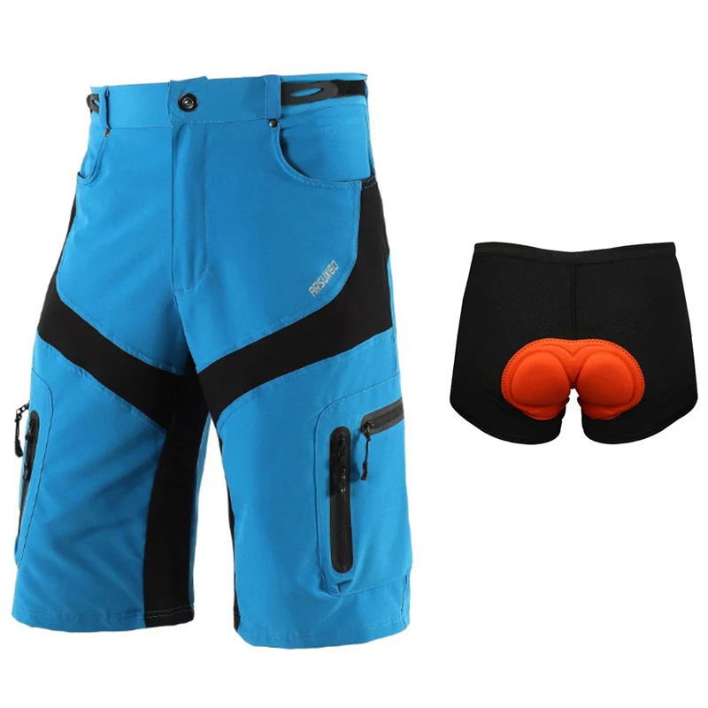 Высококачественные велосипедные шорты горные мужские спортивные шорты велосипедные шорты Джерси с нижним бельем - Цвет: Blue With Pad