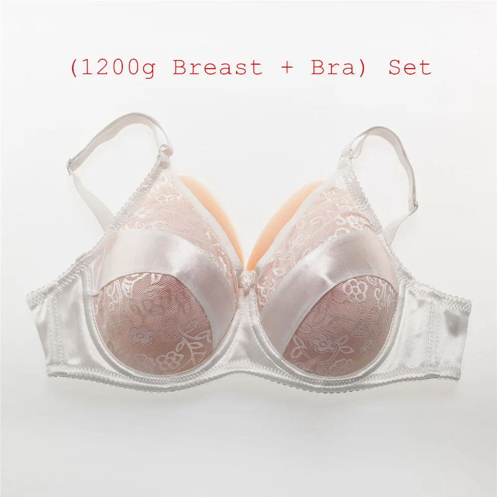 

Perfect Crossdresser Boobs Bra Set 1200g/pair Classic Teardrop Silicone Breast Form+Beautiful Lace Satin Pocket Bra