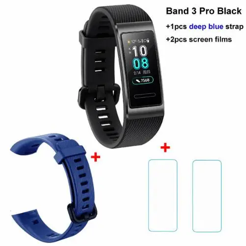 Huawei Band 3 Pro gps Band 3 Смарт-браслет 3 0,95 дюймов трекер для плавания Водонепроницаемый Bluetooth фитнес-трекер сенсорный экран - Цвет: Black x Blue x Film