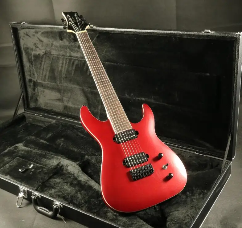

2018 Stock Cheaper 7 Strings Electric Guitar Metal RED Black Hardware Strings Thru Body Black Hardware