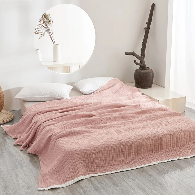 Тонкие летние одеяла с хлопковой марлей, простой светильник, фиолетовое, розовое, синее, коричневое покрывало, 140*200, 190*230 см, для полной кровати или дивана