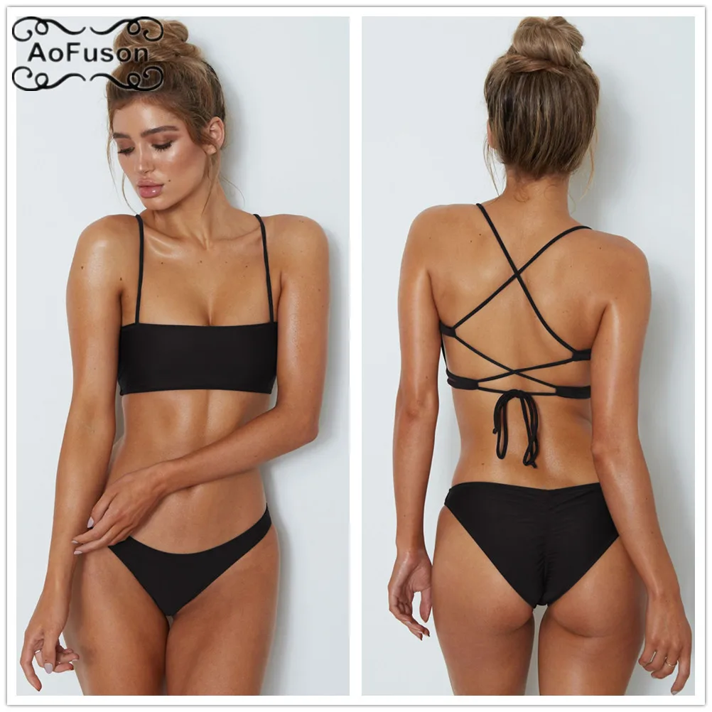 

2019 Sexy Bandeau Push Up Bikinis Swimsuit For Women Swimming Bandage Halter Bathing Suit Bra Maillot De Bain Swim Suit Bikini