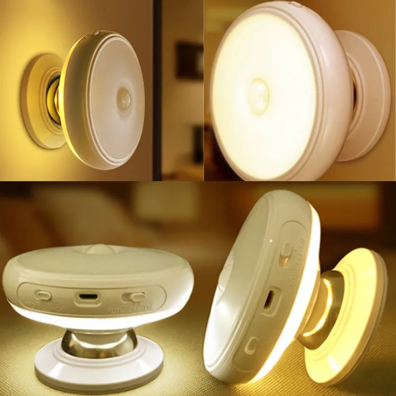 Светильник с датчиком движения, вращающийся на 360 градусов, перезаряжаемый светодиодный ночник, настенный светильник для дома, лестницы, кухни, туалета, светильник s