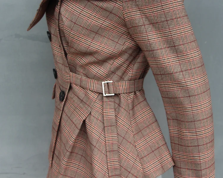 Femelle À Irrégulière Hem De Femmes Sexy L'épaule Cou Vintage Manteaux Mode F153 Manches Veste Camel Plaid Automne Slash Longues 0vPPRxtwq