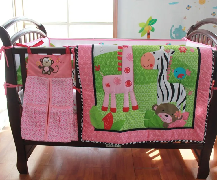 100 Cotton Pink Embroidery Bird Flowers Zebra Giraffe Baby