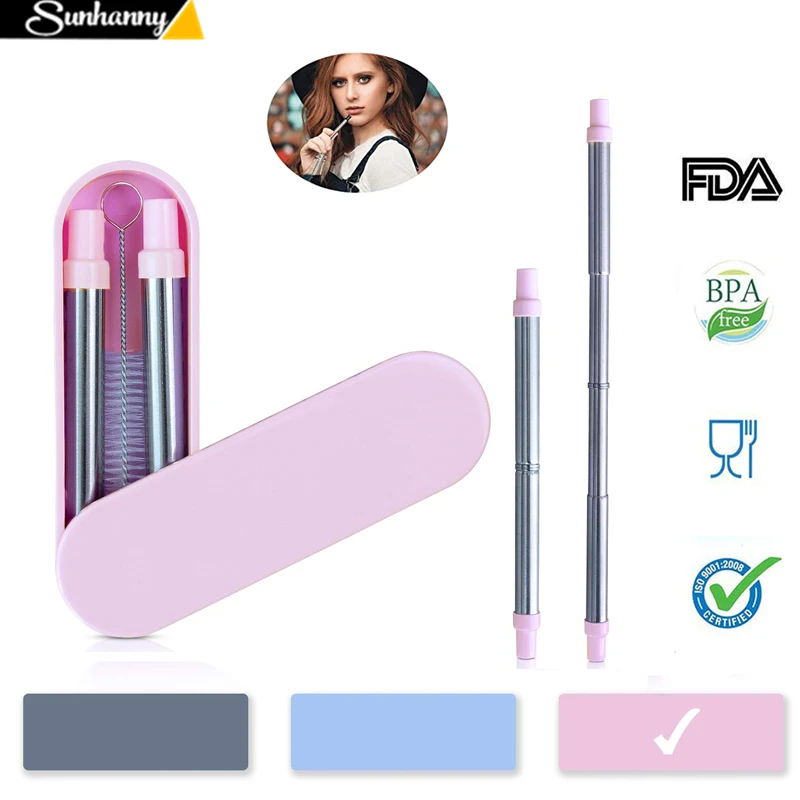 

Telescopic Drinking Straw Collapsible Straw Foldable Reusable Metal Straw With Keychain Hole for Travel Outdoor Bar Accessories