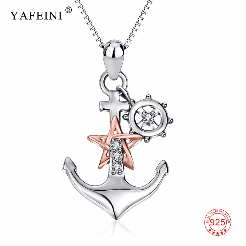 

925 Sterling Silver Anchor Star Paddle Pendants Necklaces Crystal CZ Fashion New Jewelry For Women