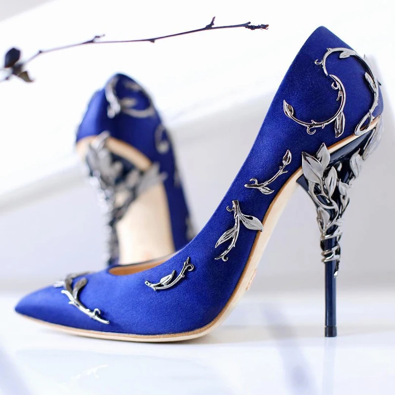 Lotus-love Women Pumps Pointed Toe Flower Heel Wedding Shoes Elegant Silk High Heels Pumps,Black Pumps,10 