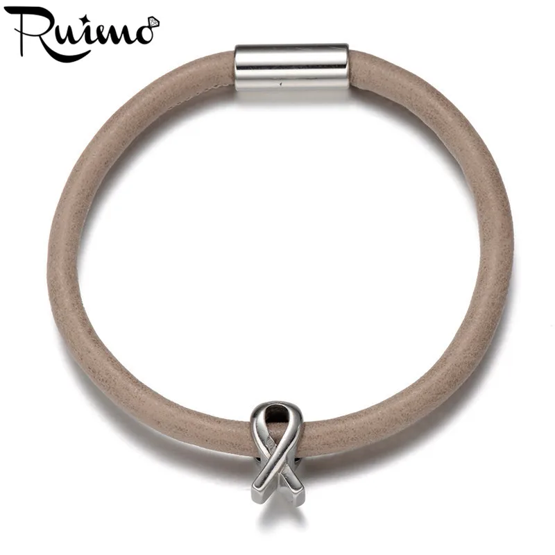 Женские браслеты RUIMO модные из нержавеющей стали 316l 5 мм|bracelet jewelry|breast cancerbraided leather |