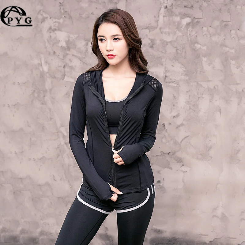 PYG Sexy Mesh Women 's Running Jacket Breathable black Slim Short Yoga