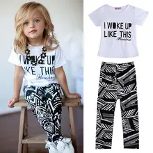 2pcs Suit Baby Girls I Woke Up Like This White Tops TShirt and Pants Outfits Set