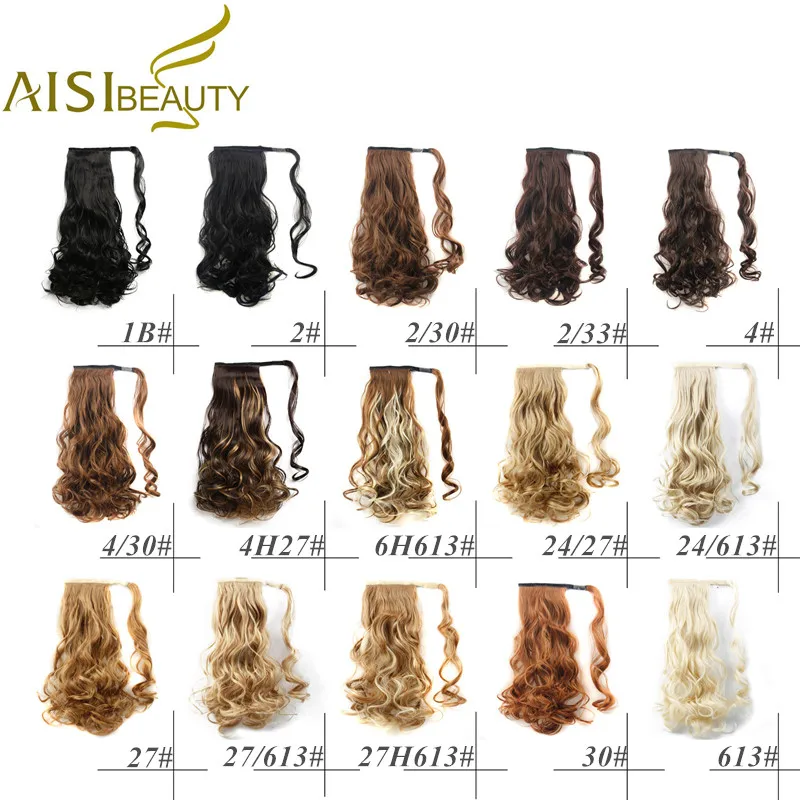 AISI BEAUTY 22 '' Long Wavy Ponytails Clip In Synthetic Pony Tail Fake Hair Extension wrap round hair piece for women